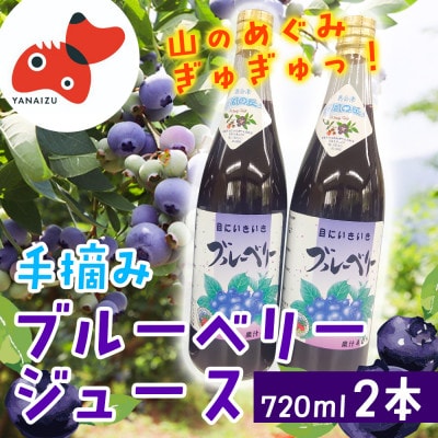【山の恵みぎゅっと!】手摘みブルーベリージュース 720ml 【2本セット】【1676091】福島県柳津町7000お茶・飲料果汁・野菜飲料