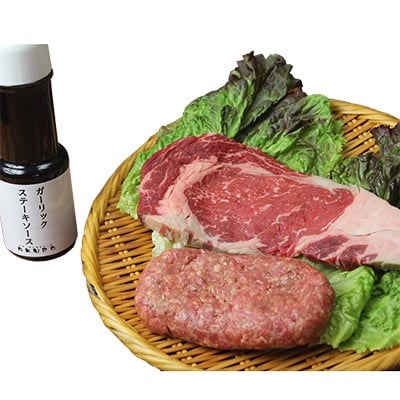 ステーキ200gと手ごねハンバーグ200g&手作りステーキソースセット【配送不可地域:離島】【1058209】神奈川県中井町14000肉加工肉(ハム・ソーセージ等)