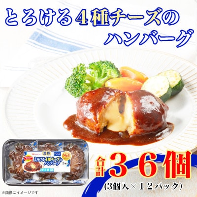 濃厚 とろける 4種 チーズ ハンバーグ 3個入 x 12パック 計36個 小分 三重 ふるさと納税【配送不可地域:離島】【1496727】三重県木曽岬町20000鍋セット・総菜・加工食品総菜