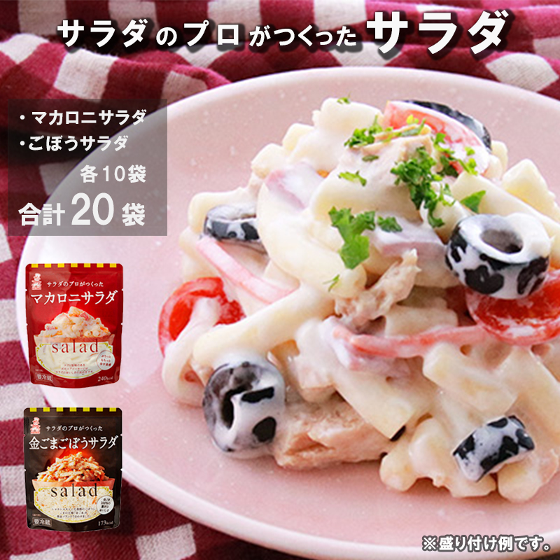 サラダのプロがつくった サラダ 2種類 セット 20袋 : 個包装 マカロニサラダ 金ごま ごぼうサラダ レトルト パウチ 小分け お弁当 ご飯 おかず サラダ 食べ切り サイズ ケンコーマヨネーズ