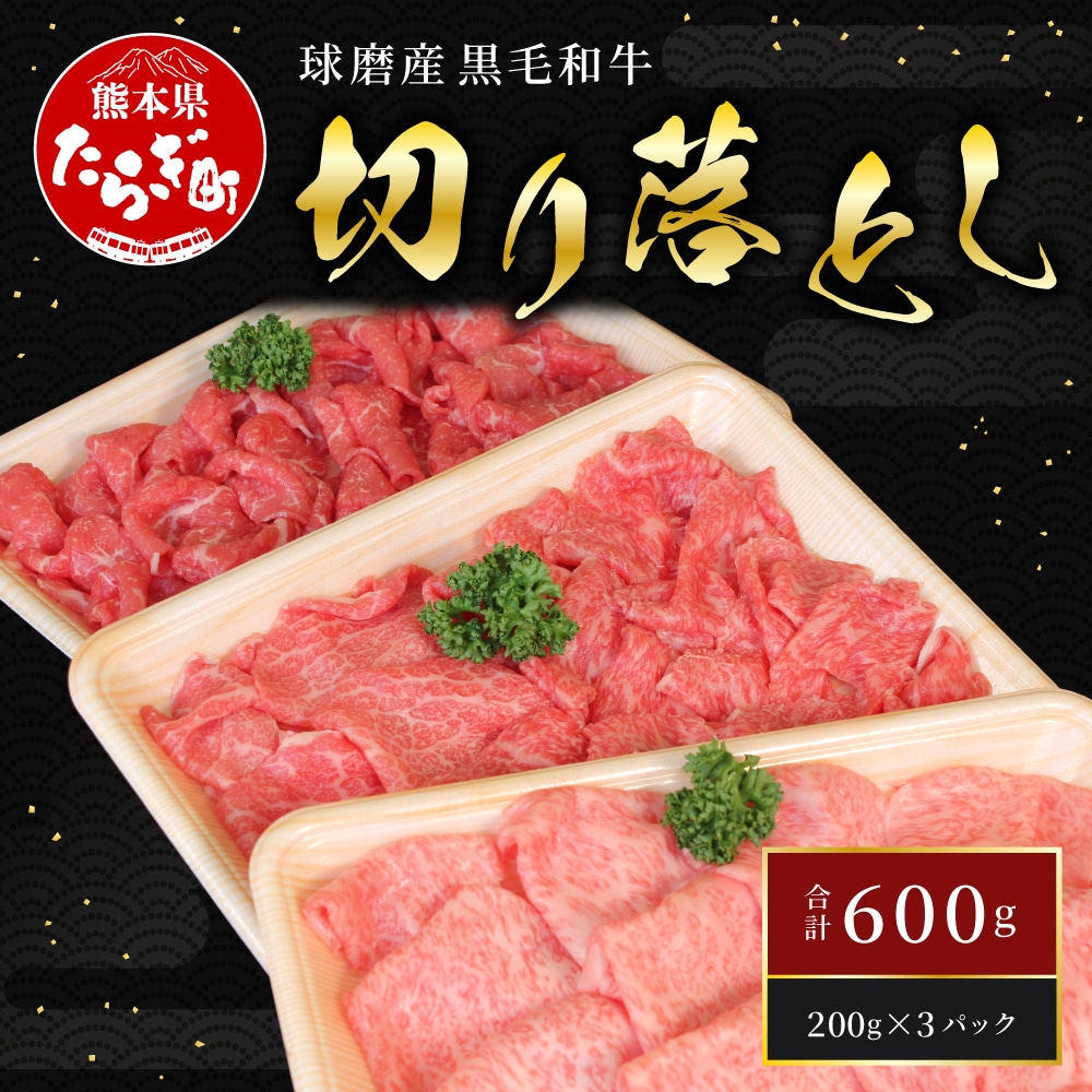 球磨産 黒毛和牛 切り落とし 600g 200g×3パック【 牛肉 切り落とし 和牛 国産 いろいろ使える 小分け 便利 JA 】011-0002熊本県多良木町12000肉