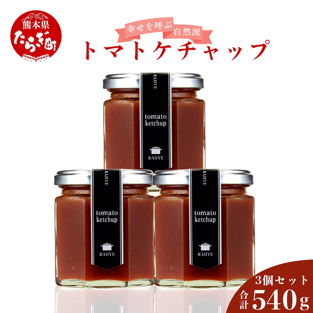 幸せを呼ぶ自然派 トマトケチャップ 計540g 180g × 3個 【 無添加 ケチャップ トマト とまと ソース 調味料 ギフト 野菜加工 贈り物 九州産 国産 熊本県 多良木町 】 027-0052熊本県多良木町16000野
