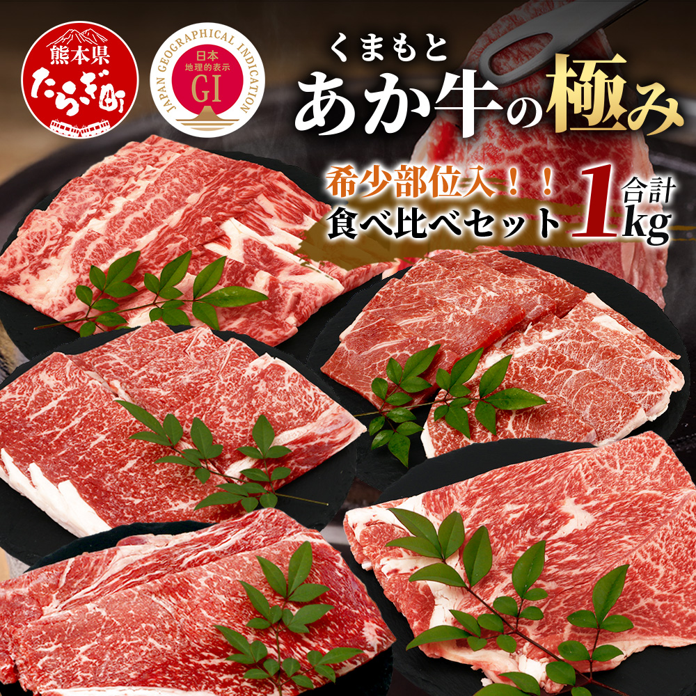 【エシカル和牛】あか牛の極み 希少部位入 食べ比べセット 【1kg】 モモ カタ トウガラシ バラ 焼肉 しゃぶしゃぶ すき焼き 熊本 あか牛 牛肉 赤身 和牛 国産 1キロ 033-0505熊本県多良木町52000