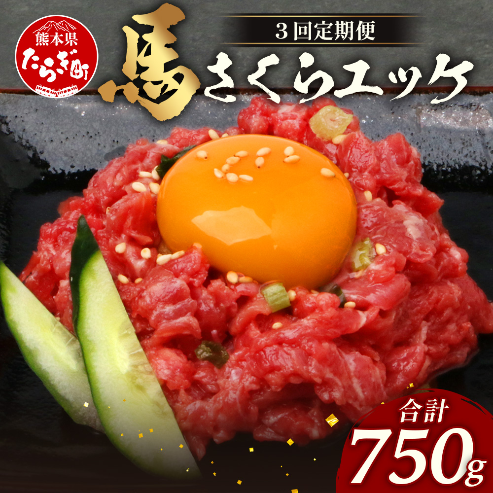【 定期便 3回 】 熊本県 馬さくらユッケ 250g ( 50g × 5 ) × 3回 【 合計 750g 】 【 馬刺し 本場 熊本 馬さし 小分け ユッケ 冷凍 真空 熊本 肥育 ヘルシー 赤身 肉 高栄養 肉 】 041-0160熊本県多