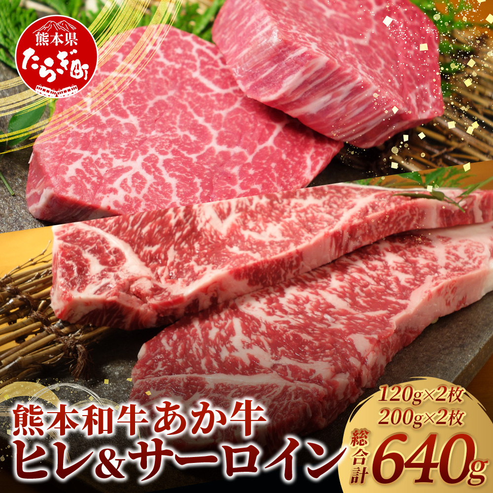 熊本県産 あか牛 極上 ヒレ & サーロイン ステーキ セット 計640g 【 あか牛 ヒレス テーキ 120g×2枚、あか牛 サーロイン ステーキ 200g×2枚 】 和牛 ひれ サーロイン 肉 赤身 ステーキ 赤身 熊