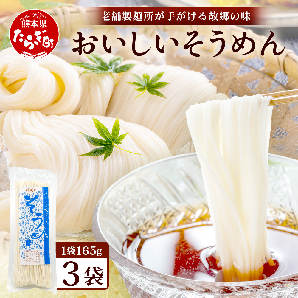 那須の おいしい そうめん 2人前×3袋 ( 計6食・495g )  涼 麺 冷やし ソーメン 夏 食欲増進 さっぱり 夏休みのランチ 便利 備蓄 保存食 常温保存 お昼ご飯 昼食 夕食 夜食  076-0476熊本県多良木
