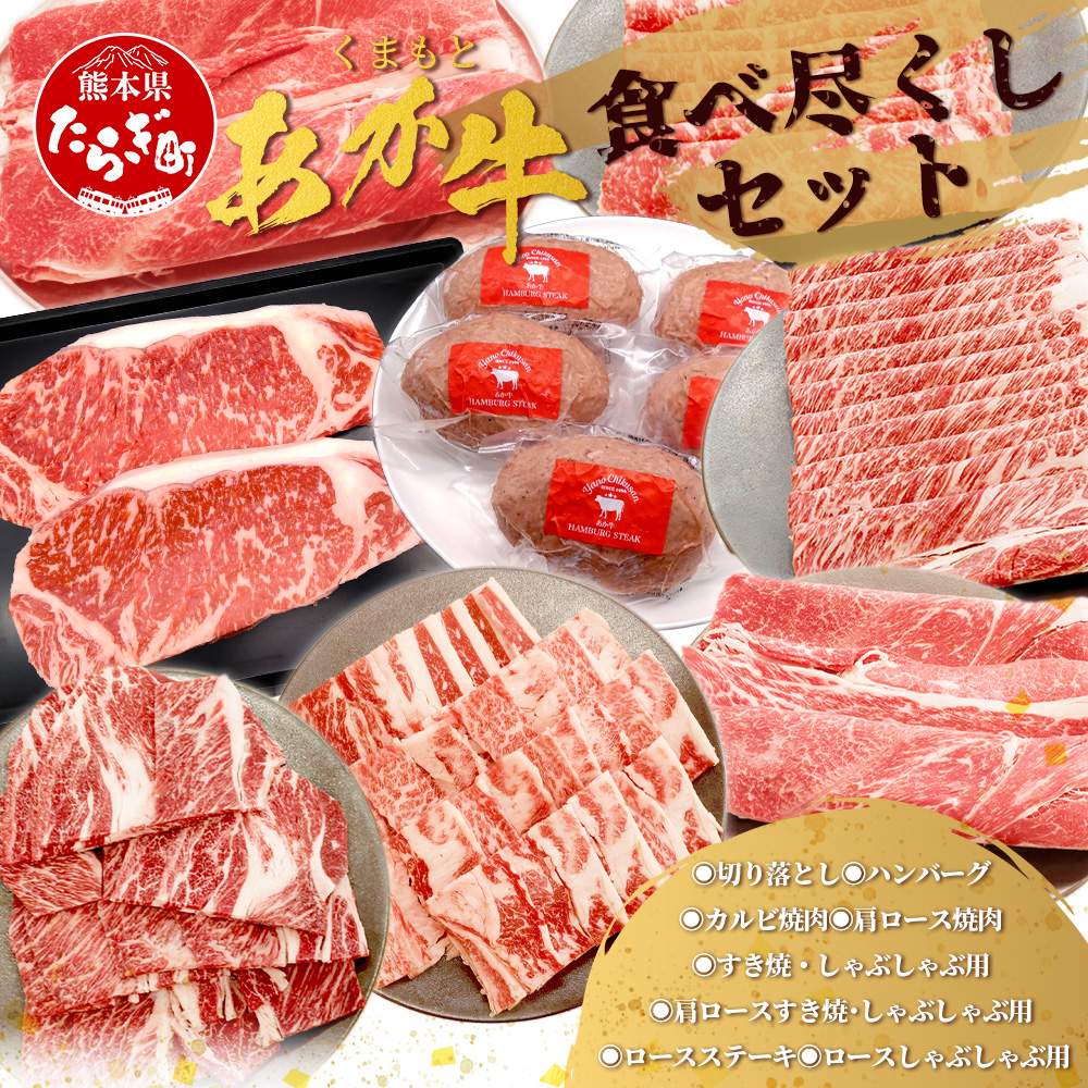 くまもとあか牛食べ尽くしセット 《 ハンバーグ・切り落とし・すき焼きしゃぶしゃぶ用・カルビ焼肉用・肩ロースすき焼きしゃぶしゃぶ用・肩ロース焼肉用・ロースステーキ・ロースしゃ