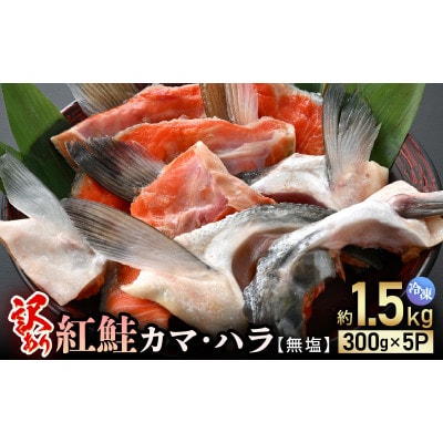 【訳あり】紅鮭カマ・ハラ 無塩 計約1.5kg入(300g × 5P)【配送不可地域:離島】【1629646】福井県越前町12000魚介・海産物鮮魚