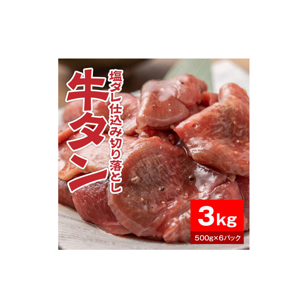 牛タン塩ダレ仕込み切り落とし3kg(500g×6パック)【配送不可:離島】静岡県静岡市25000肉牛肉