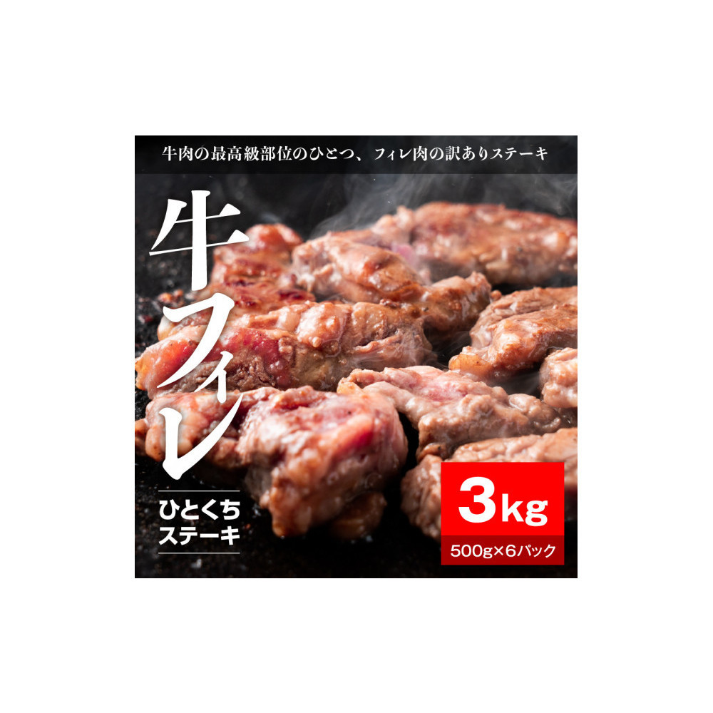 牛ヒレタレ漬けひとくちステーキ3kg(500g×6パック)【配送不可:離島】静岡県静岡市25000肉牛肉