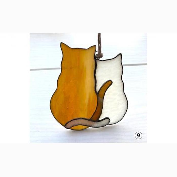 【ステンドグラス】キュートなオーナメント(09:仲良し猫)□静岡県静岡市17000衣類・装飾品・工芸品その他 装飾品・工芸品