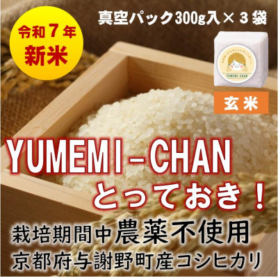 R7年産新米コシヒカリ YUMEMI-CHAN とっておき! 玄米300g×真空パック3袋 農家直送【1641442】京都府与謝野町7000米・パン玄米・雑穀米・もち米・餅