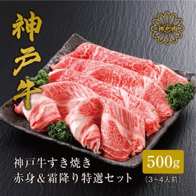 【神戸牛】すき焼き 赤身 & 霜降り 特選 食べ比べ セット 500g【配送不可地域:離島】【1313138】兵庫県養父市25000肉牛肉