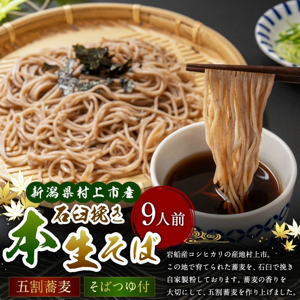 新潟県村上市産 本生そば 9人前セット 計990g そばつゆ付き 1092001 5割蕎麦 お蕎麦 生そば新潟県村上市10000麺そば