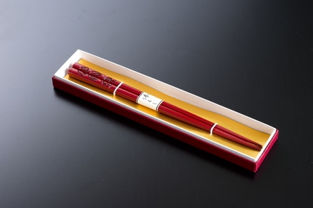 A4078 村上木彫堆朱  箸  (松竹梅)21cm新潟県村上市12000雑貨・日用品食器・グラス