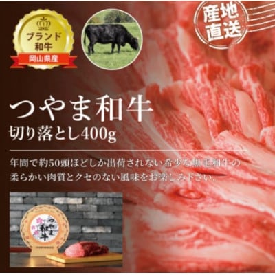 【岡山県産黒毛和牛】つやま和牛切り落とし400g【配送不可地域:離島】【1402085】岡山県津山市10000肉牛肉
