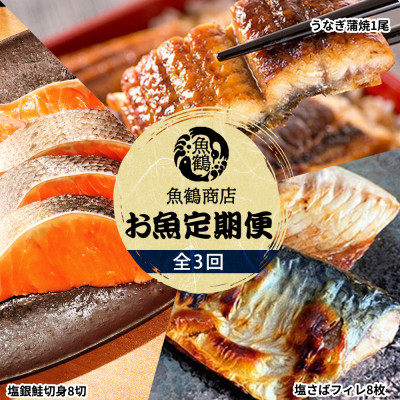 【毎月定期便】魚鶴商店が選ぶ人気お魚D(サバフィレ・うなぎ蒲焼・銀鮭切身)全3回【配送不可地域:離島】【4001347】和歌山県日高町35000魚介・海産物うなぎ