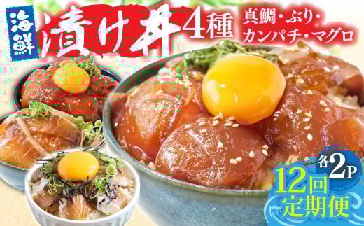 漬け丼セット4種 80g×各2P 12回定期便 海鮮丼 海鮮丼セット 真鯛 ブリ カンパチ マグロ 海鮮 漬け お茶漬け 鯛 ぶり 鰤 勘八 かんぱち まぐろ 小分け パック ご飯 晩御飯 惣菜 刺身 冷凍 配送高
