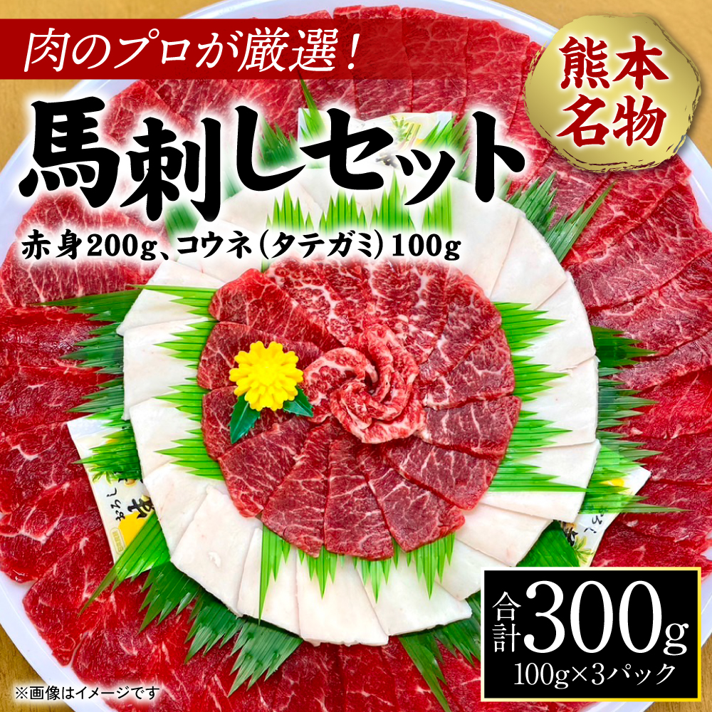肉のプロが厳選!熊本名物! 馬刺しセット (赤身200g、コウネ(タテガミ)100g) 計300g熊本県八代市18000肉ジビエ
