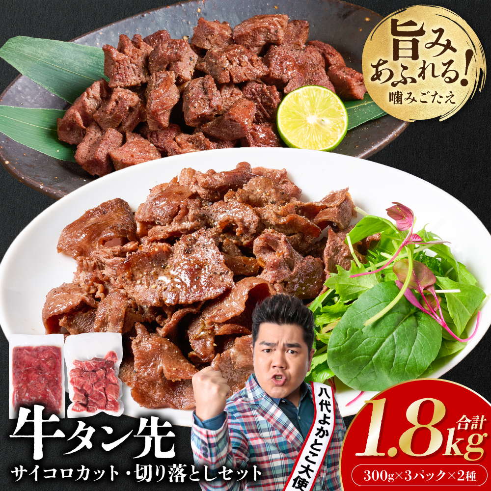 【訳あり】牛タン先 サイコロカット900g 切り落し900g セット 小分け 真空パック 合計1.8kg 塩ダレ タレ漬け込み カレー シチュー 煮込み料理 ステーキ 焼肉 野菜炒め 牛タン丼熊本県八代市12000