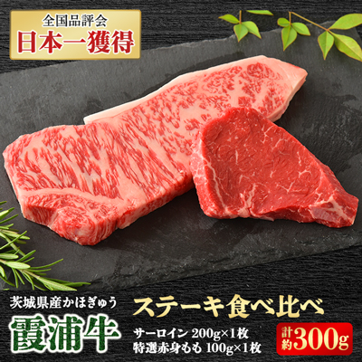 霞浦牛(かほぎゅう) ステーキ食べ比べ2枚セット(約200g×1/約100g×1)【配送不可地域:離島】【1364396】茨城県かすみがうら市16000肉牛肉