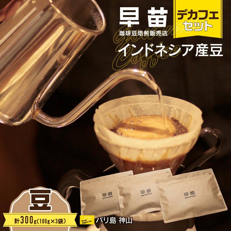 【早苗】焙煎珈琲豆(インドネシア産 デカフェセット100g×3)豆東京都新宿区12000お茶・飲料コーヒー・紅茶