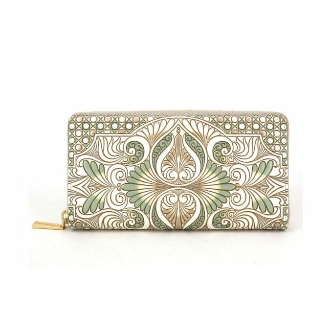 【文庫屋大関】 大容量 ぐるっとファスナーの長財布 ロカイユ<ペールカーキ>【皮革工芸品】 ファッション小物 民芸品 東京都墨田区104000衣類・装飾品・工芸品財布