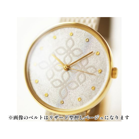 すみだ北斎美術館オリジナル 北斎 新形小紋帳 わちがひの四ツはなびし 腕時計ユニセックス ゴールド ファッション小物 シンプル デザイン 伝統素材 手作業 15mm幅 女性標準サイズ 東京都墨