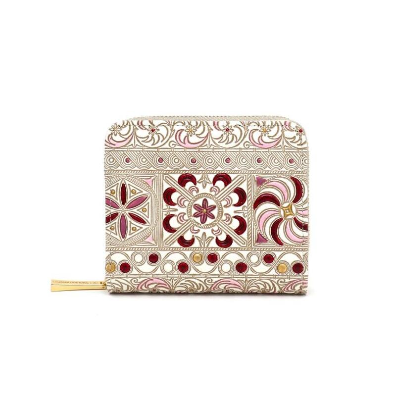 【文庫屋大関】二つ折りファスナーミニ財布 錦紗<ピンク>【皮革工芸品】財布 二つ折り 小物 お札 カード 小銭 コンパクト 牛革 手作り 日本製 墨田区 東京都東京都墨田区86000衣類・装飾