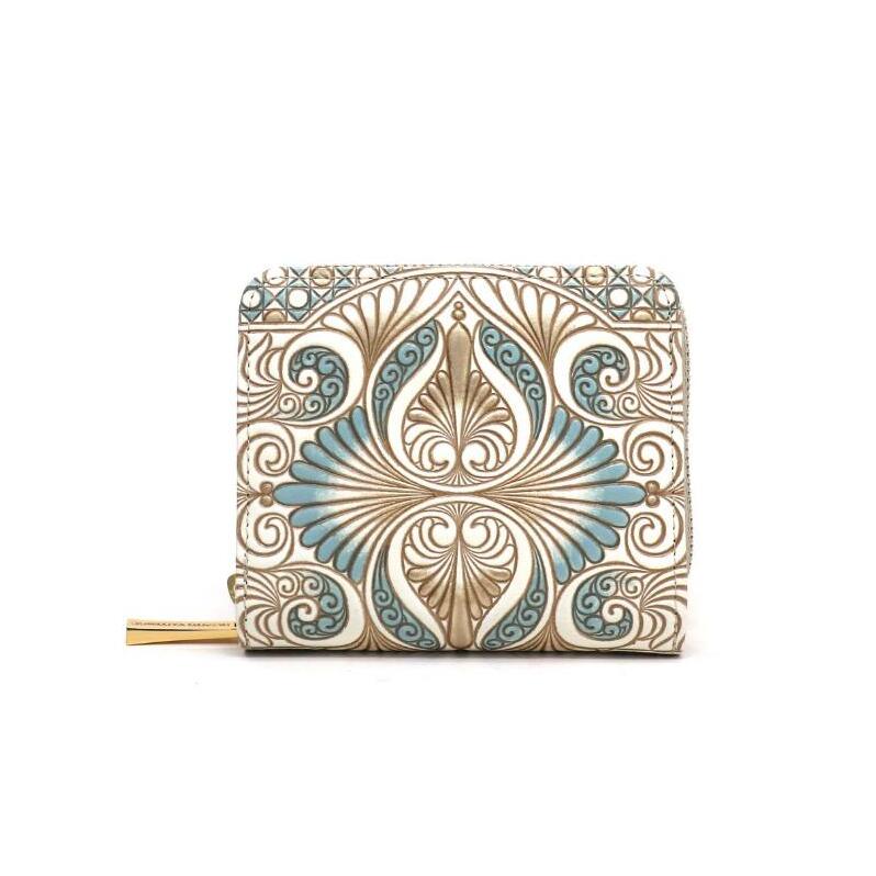 【文庫屋大関】二つ折りファスナーミニ財布 ロカイユ<ブルーグレー>【皮革工芸品】財布 二つ折り 小物 お札 カード 小銭 コンパクト 牛革 手作り 日本製 墨田区 東京都東京都墨田区86000