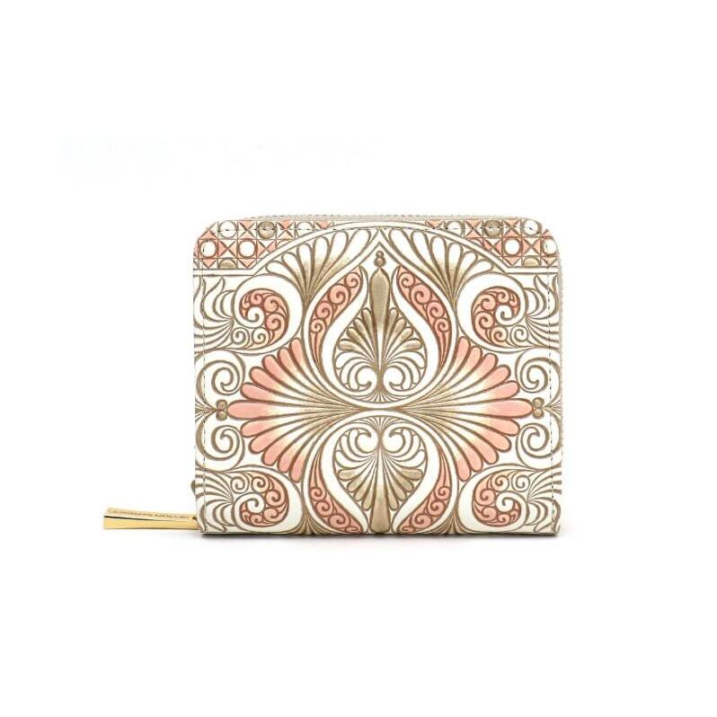 【文庫屋大関】二つ折りファスナーミニ財布 ロカイユ<ベビーピンク>【皮革工芸品】財布 二つ折り 小物 お札 カード 小銭 コンパクト 牛革 手作り 日本製 墨田区 東京都東京都墨田区86000