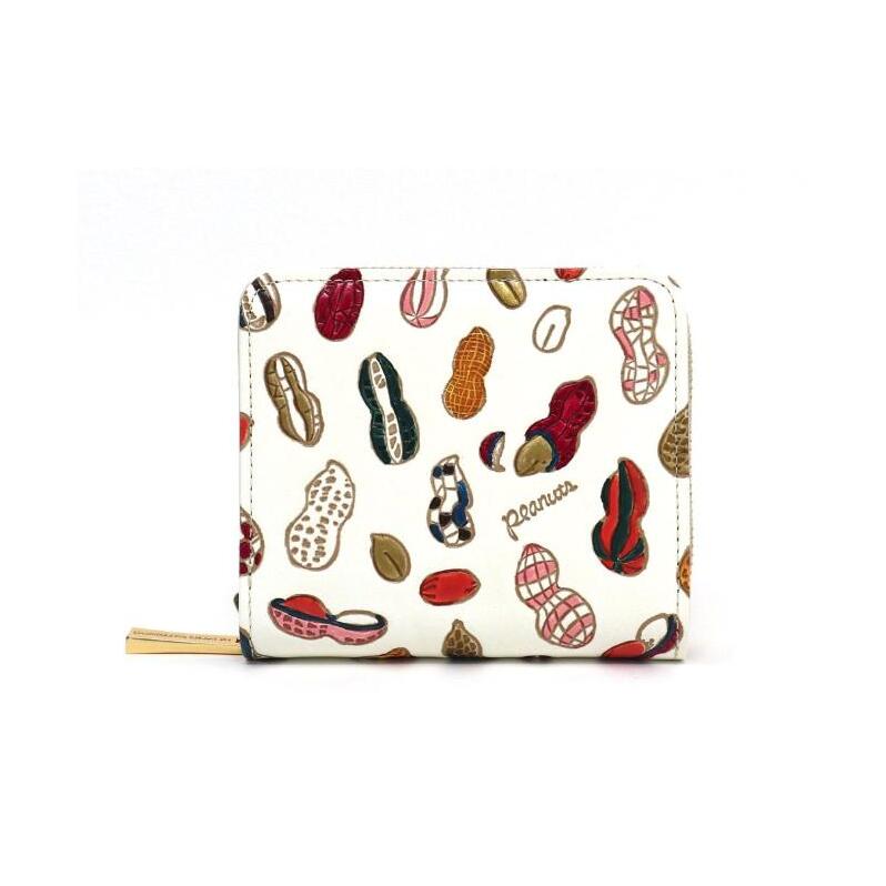 【文庫屋大関】二つ折りファスナーミニ財布 ピーナッツ【皮革工芸品】財布 二つ折り 小物 お札 カード 小銭 コンパクト 牛革 手作り 日本製 墨田区 東京都東京都墨田区86000衣類・装飾品・