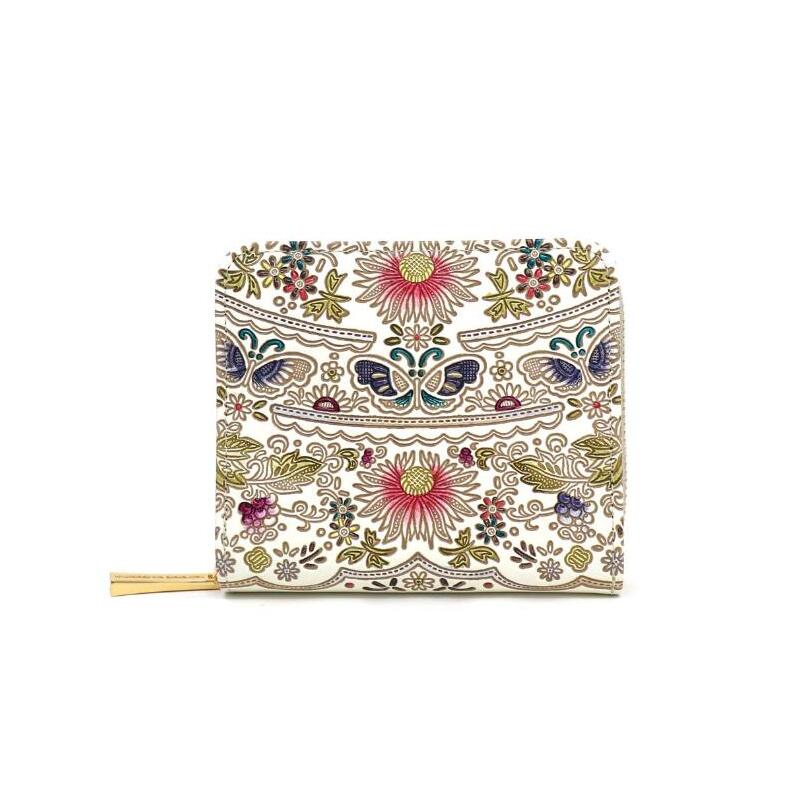 【文庫屋大関】二つ折りファスナーミニ財布 茉莉花<珊瑚>【皮革工芸品】財布 二つ折り 小物 お札 カード 小銭 コンパクト 牛革 手作り 日本製 墨田区 東京都東京都墨田区86000衣類・装飾