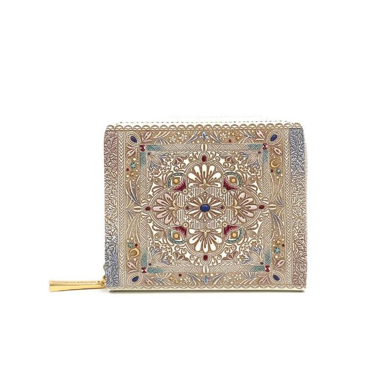 【文庫屋大関】二つ折りファスナーミニ財布 夢幻のタピ【皮革工芸品】財布 二つ折り 小物 お札 カード 小銭 コンパクト 牛革 手作り 日本製 墨田区 東京都東京都墨田区86000衣類・装飾品・