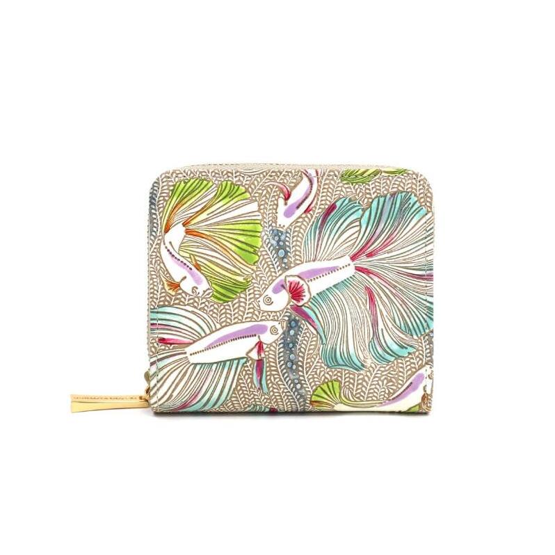 【文庫屋大関】二つ折りファスナーミニ財布 ラビリンスフィッシュ<グリーン>【皮革工芸品】財布 二つ折り 小物 お札 カード 小銭 コンパクト 牛革 手作り 日本製 墨田区 東京都東京都墨