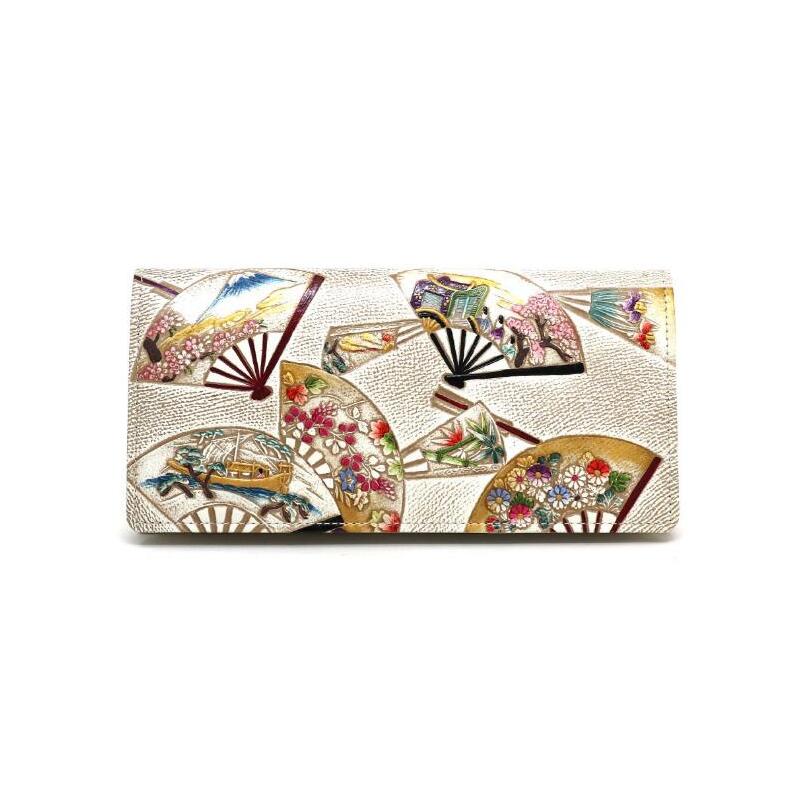 【文庫屋大関】束入れ 四季扇面【皮革工芸品】 財布 お札 お札入れ 長財布 カード 小銭 牛革 手作り 日本製 墨田区 東京都東京都墨田区98000衣類・装飾品・工芸品財布