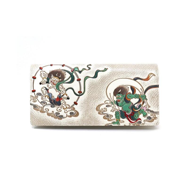 【文庫屋大関】束入れ 風神雷神【皮革工芸品】 財布 お札 お札入れ 長財布 カード 小銭 牛革 手作り 日本製 墨田区 東京都東京都墨田区92000衣類・装飾品・工芸品財布