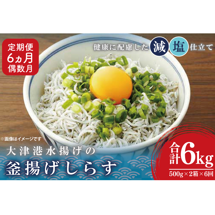 大津港水揚げの釜揚げしらす<6ヶ月定期便><2ヶ月に1回偶数月発送> 1kg×6回【海鮮 魚介類 しらす シラス ご飯のお供 たっぷり お手頃 個包装】(AS214)茨城県北茨城市78200魚介・海産物干
