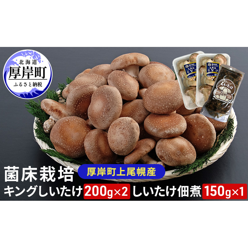 北海道産 厚岸町 上尾幌 菌床栽培 キングしいたけ 2パック しいたけ佃煮 150g×1パック 北海道厚岸町16000野菜・きのこきのこ
