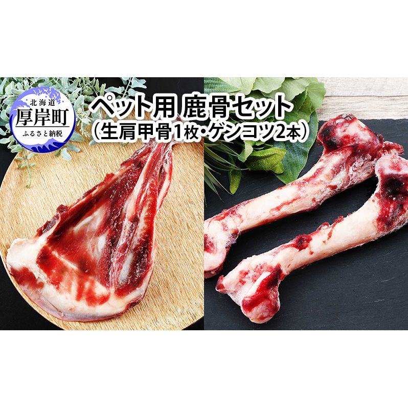 ペット用 鹿骨セット(生肩甲骨1枚・ゲンコツ2本)鹿 しか ペット北海道厚岸町4000肉ジビエ