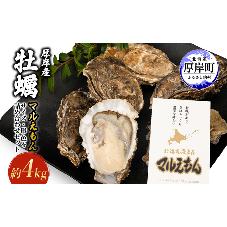 厚岸産 牡蠣マルえもん 約4kg サイズ色々・形色々 詰め合わせセット北海道厚岸町38000魚介・海産物鮮魚