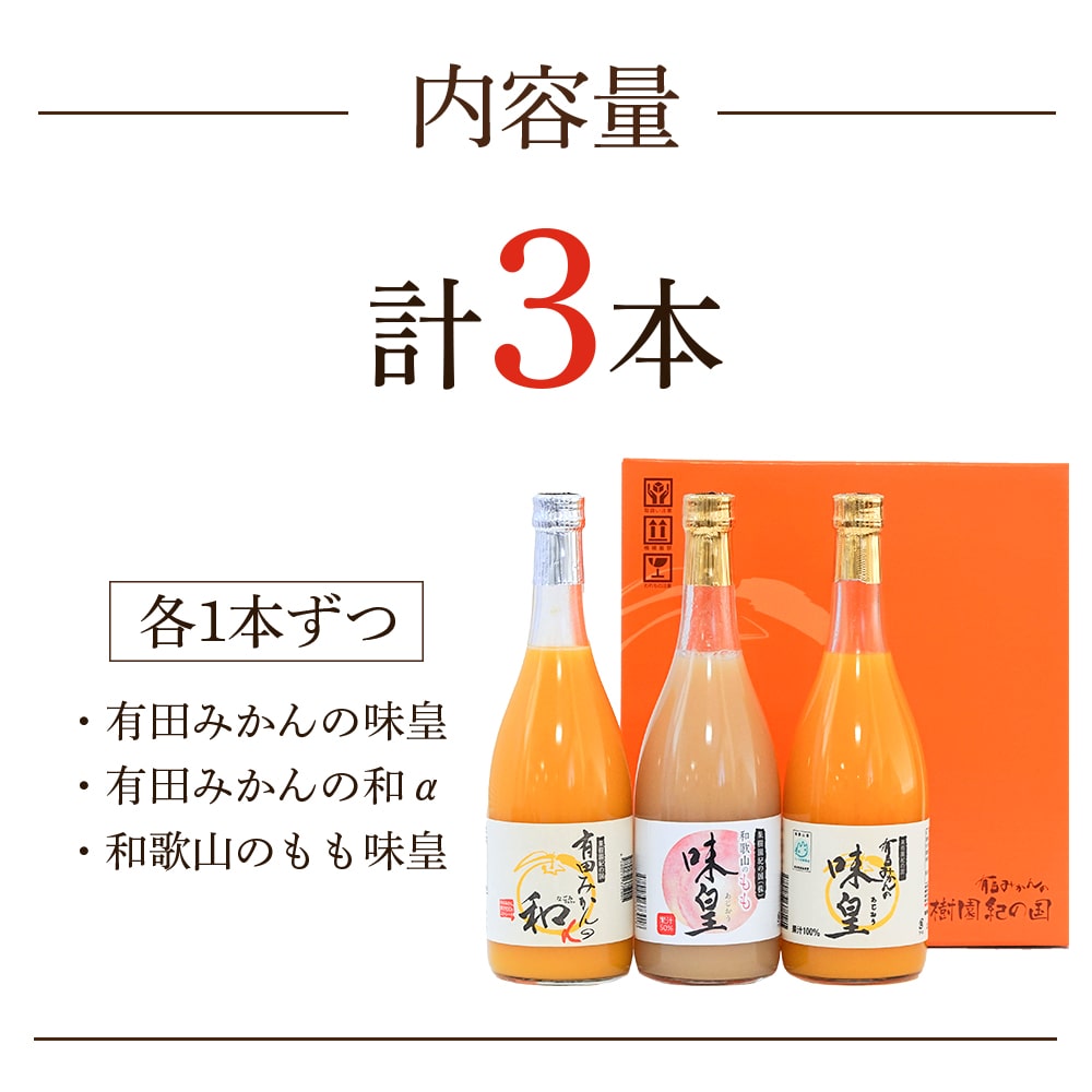 みかんジュース・ももドリンク詰め合わせセット(味皇・和α・もも)和歌山県有田川町12000お茶・飲料果汁・野菜飲料