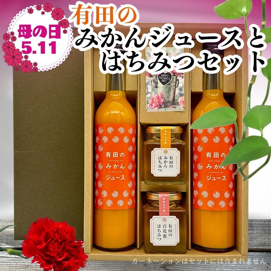 【母の日ギフト】みかんジュース&はちみつ セット 有田のみかんジュース(500ml×2本)と 有田のはちみつ( みかん蜂蜜・百花蜜 各210g)和歌山県産 産地直送【みかんの会】和歌山県有田川