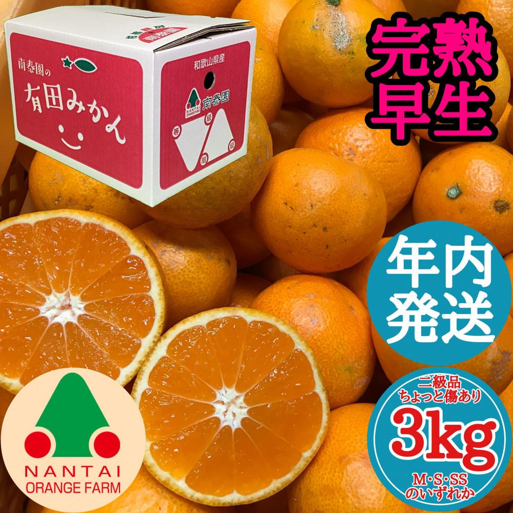 年内発送 ちょっと 傷あり 完熟早生 有田みかん M 〜 SS サイズ 3kg 和歌山 南泰園 みかん和歌山県有田川町10000果物・フルーツみかん・柑橘類