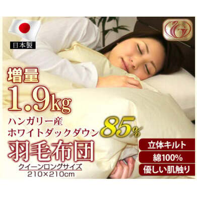 羽毛布団【QL(クイーンロング)】ハンガリー産ホワイトダックダウン85% 無地 寝具 掛け布団 暖かい 綿 手作り 日本製  FAD-0860富山県高岡市123000雑貨・日用品寝具・タオル