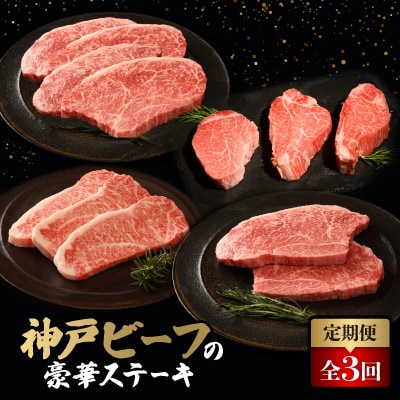【毎月定期便】神戸牛ステーキ豪華頒布会全3回【配送不可地域:離島】【4060045】兵庫県猪名川町300000肉牛肉
