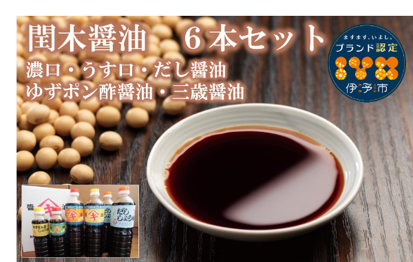 調味料 愛媛 閏木醤油6本セット  だし醤油 濃口醤油 薄口醤油 三歳醤油 ゆずぽん醤油 しょうゆ こいくち うすくち 老舗 お刺身 刺身醤油 伊予市|B18愛媛県伊予市18000調味料・油醤油