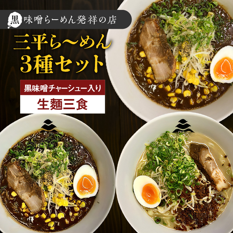【冷凍配送】三平ら〜めん 3種セット(生麺三食/黒味噌チャーシュー入り) K029-002鹿児島県鹿児島市13000麺ラーメン