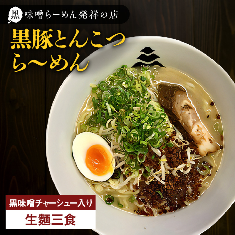 【冷凍配送】黒豚とんこつら〜めん(生麺三食/黒味噌チャーシュー入り) K029-004鹿児島県鹿児島市12000麺ラーメン