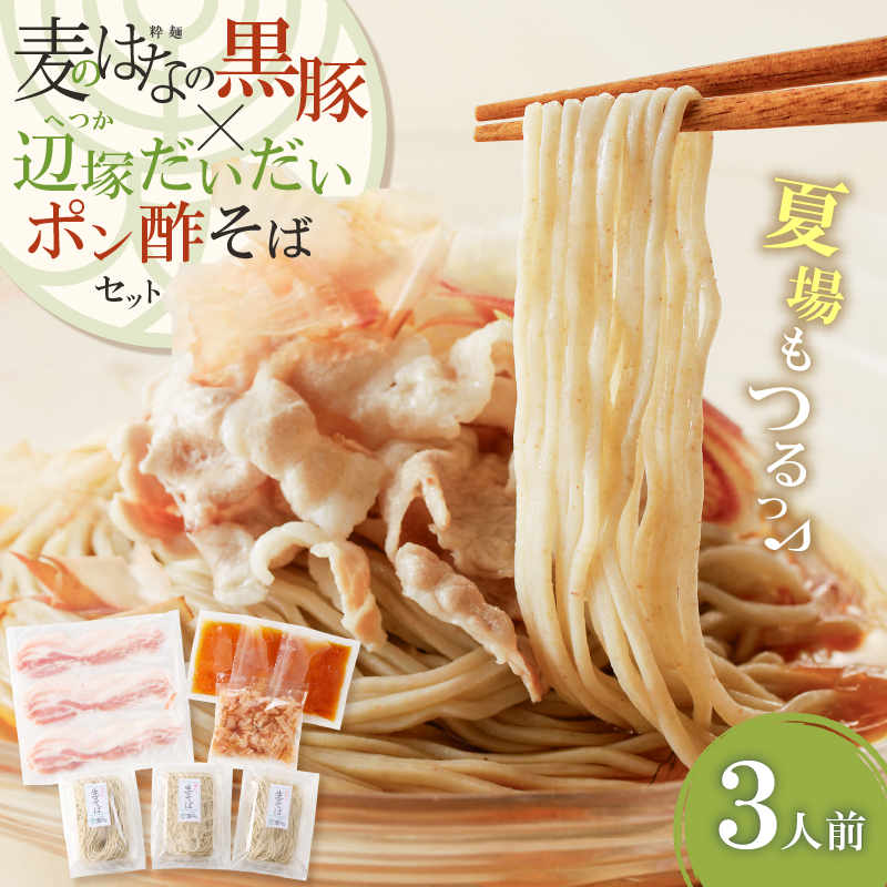 麦のはなの黒豚×辺塚だいだいポン酢そばセット【3人前】 K071-008鹿児島県鹿児島市24000麺そば